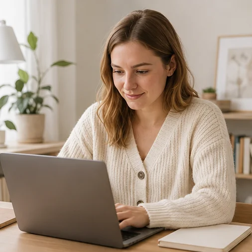 An adult student using a laptop at a desk