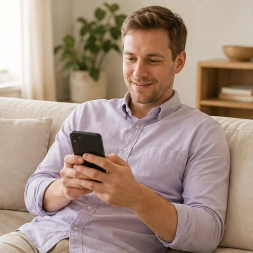 A professional relaxing with a phone at home