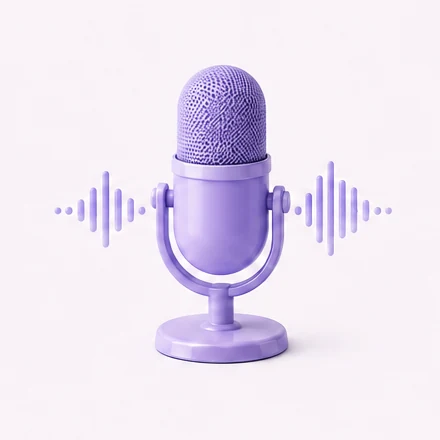 A lavender microphone with an audio waveform